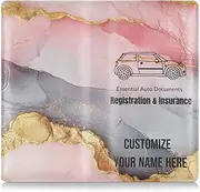 Custom Premium Leather Car Registration and Insurance Holder Personalized Men Women Auto Glove Box Organizer for Driver License, Cards & Essential Documents Marble Blush Grey