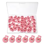 30 Pcs Round Cord Lock Spring Loaded Toggle Stoppers with Box Rose Red