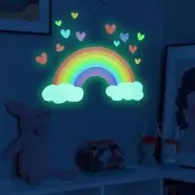 Luminous Cartoon Rainbow Hearts Wall Stickers,Glow In The Dark Removable Decals.