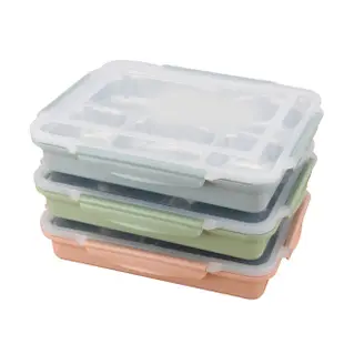 北歐 304不銹鋼5格分隔式便當盒 (2入組) 贈密封湯碗 顏色隨機