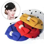 Bridal Headdress Fascinator Hair Pillbox Hat Bowknot Veil Womens Vintage Hat
