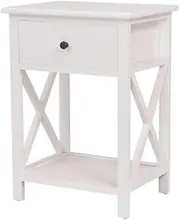 Levede 1X Bedside Table with Drawer and Shelves, Wooden Side Table Nightstand, Space Saving End Side Tables Storage Cabinet, Bedroom Living Room Home Furniture, Narrow Space Organiser(White)