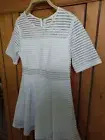 ANGEL BIBA White Sheer Striped Mesh Fit & Flare Formal Party Mini Dress 12 M L