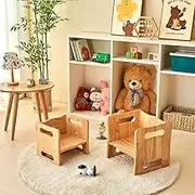 woJKod Rubber Wood Montessori Weaning Table and Chair Set for Toddlers Age 1-3,Cube Table and Chair Set for Kids to Reading/Eating/Playing,Natural Quality Solid Wood Children Furniture,CPC Certified