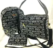 Betsey Johnson Silver Metallic Graffiti Backpack OR Crossbody Wallet/Clutch