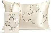 Mickey/Minnie x Kitsch Satin Pillowcase with Zipper - Softer Than Silk Pillow Cases for Hair & Skin Cooling Pillow Cases Covers | Satin Pillow Cases Standard Size (Mr. Mouse, 1 Pack)