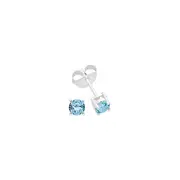 Silver 4mm Aqua Cz 4 Claw Studs in Blue