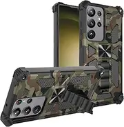 for Samsung S23 Ultra Case with Built-in Kickstand,rojarou Samsung Galaxy S23 Ultra Case [Military Grade Protective] Heavy Duty Shockproof Phone Case for S23 Ultra,Camouflage Army Green