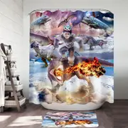 Funny Crazy Bigfoot Yeti Sasquatch Riding Dinosaur Shower Curtain