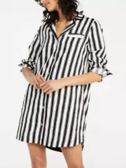 NEW PETER ALEXANDER STRIPED BLACK WHITE NIGHTSHIRT NIGHTIE MEDIUM M RRP$89.95