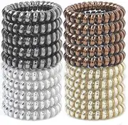 Leenchiry Spiral Hair Ties 20 Pieces Traceless Phone Cord Hair Ties No Crease Coil Hair Ties Waterproof Scrunchies Ponytail Holders Plastic Elastics Hair Bands Bright Metallic Color (Mixed Color 6)