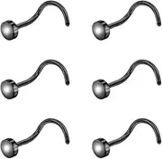 [6ixGosh] 6pcs 20g Nose Studs 3mm Ball Flat Surgical Steel Nose Ring for Women Men Black Rose Gold Nose Stud L Shaped Corkscrew Nose Ring Studs Cute Nostril Nose Piercing Jewelry