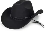 [MUGANYI] Women Men Western Cowboy Hats Wide Brim Classic Cowgirl Hat with Chin Strap