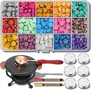 YIPLED Sealing Wax Kit, 310 Pcs Wax Seal Stamp Kit with Wax Seal Beads, 2 Pens, Wax Seal Warmer, Wax Stamp Spoon and Candles for Letter Sealing, Envelopes, Custom Invitations, 15 Colors
