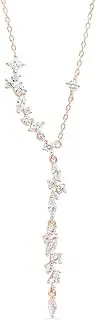 [3 Golden Rules] Reflections Shimmering Crystal Linear Necklace, Rose Gold Plated or Sterling Silver