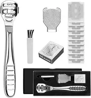 Foot Scraper, WOVTE Stainless Steel Foot Files Callus Remover Pedicure Callus Shaver with 10 PCS Replacement Blades for Hard Skin Remover Foot Scrub, Exfoliating, Foot Clean Care