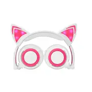 Head-Mounted Foldable Lovely Cat Ear Headphone Led Flashing Glowing Headset For Adult And Children Pink White