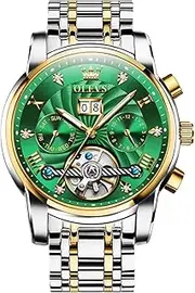 [OLEVS] Swiss Brand Men Women Automatic Mechanical Watch Sapphire Crystal Business Dress Tungsten Stainless Steel Waterproof Luminous Date Two Tone