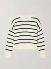 [FRAME] FRAME - Striped Cotton Sweater - Navy - x large x large Blue