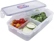 Lock & Lock Easy Essentials On The Go Meal Prep Lunch Box, Airtight Containers with Lid, BPA Free, Rectangle (3 Section) -27 oz, Clear