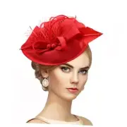 Tea Party Hat Fascinator - 2025 High Tea Party Kentucky Derby Pillbox Hat Red