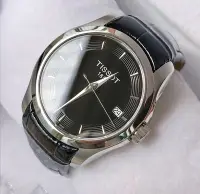 在飛比找Yahoo!奇摩拍賣優惠-TISSOT Couturier 黑色面錶盤 黑色皮革錶帶 