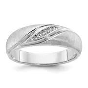 14k White Gold Men's Polished and Satin 1/15 carat Diamond Complete Ring