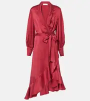 [Zimmermann] Zimmermann Ruffled silk satin wrap dress AU 12 red