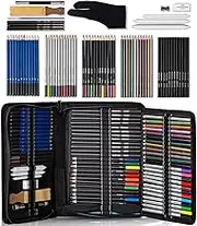 Spardar 74-Piece Drawing Pencil Set Includes Charcoal and Graphite Drawing Pencils, Erasers, Sketchbook, and Carrying Case, etc., Ideal Beginners and Artists, Kids and Adults