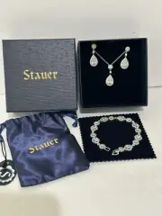 Stauer 925 ITALY DIAMONDAURA SPARKLER NECKLACE EARRINGS &BRACELET STUNNING PROM