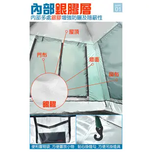 全自動4~5人快速帳篷(兩大門窗+銀膠層)五人帳棚炊事帳C215-88852大露營帳蓬戶外帳登山帳.四面網紗折疊帳蒙古包