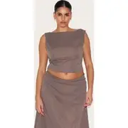 Plus Mushroom Scoop Back Crop Top, Mushroom