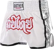 CAMBOS Unisex Muay Thai Shorts, MMA Cross Training Boxing Shorts Trunks, Workout Martial Arts BJJ Fight Wear with Drawstring(White,XXX-Large)