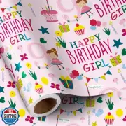RUSPEPA Happy 9th Birthday Wrapping Paper Roll for Girls, Mini Roll, Pink Hap