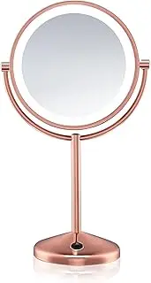 Conair Lighted Makeup Mirror, LED Vanity Mirror, 1X/10X Magnifying Mirror, Double Sided, Battery Operated in Rose Gold