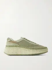 [Chloé] Chloé - Nama Embroidered Suede Sneakers - Army green - IT40 IT 40 Green