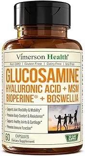 Glucosamine Sulfate with Hyaluronic Acid. Bioperine, MSM, Boswellia. Occasional Joint Pain Relief Supplement. Aids Healthy Inflammatory Response, Anti-Oxidant Properties Pills for Back, Knees, Hands