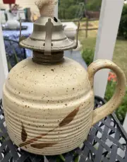 Studio Pottery Stoneware Oil Lamp Base Signed By the Artist Brown Beige