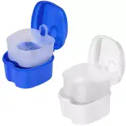2 Pack Colors Denture Bath Case Cup Box Holder Storage Soak Container