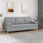 3-Seater Sofa with Throw Pillows Light Grey Fabric