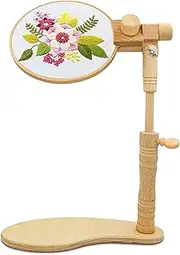 Adjustable Embroidery Hoop Stand, Beech Wooden Cross Stitch Holder, Embroidery Lap Stand for Needlework, Tabletop Seat Frame Stand for Embroidery and Cross Stitch