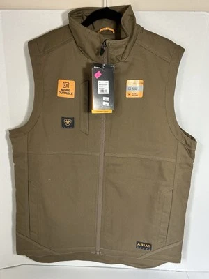 Ariat Men's Large Tall Rebar Duracanvas Sherpa-Lined Vest Khaki