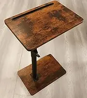 YUHFERA Sofa Tray Table for Couch Arm - Small Side Table for Small Spaces, Rustic Tray Table for Bed or Chair with Phone & Tablet Slot, Height Adjustable TV Tray Table for Living Room, Bedroom, Brown