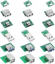 VGOL 18pcs USB to DIP Breakout Adapter Converter Mini 5p USB/2.54 mm 4p/USB 2.0 4p/USB 3.0 Flat/Micro USB Type B/USB Type-B Square PCB Power Breakout Board Module
