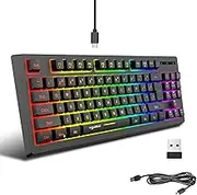 AnnuoYi Wireless Bluetooth/USB Wired Gaming Mechanical Keyboard，Compact 87 Keys RGB LED Backlit Red Switch N-Key Rollover,Long-Lasting Built-in Battery,Wireless Keyboard for Mac Windows