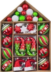 Christmas Ornaments Set, 70Ct Elf Red Green White Shatterproof Christmas Tree De