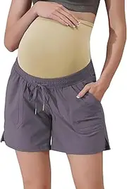 [Maacie] Women's Maternity Shorts Quick Drying Breathable Over The Belly Sporty Shorts with Liner Pockets
