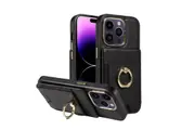 Wallet Case Compatible with iPhone Case with Card Holder RFID Blocking Leather Cover 360 Degrees Rotation Ring Holder for iPhone-Black