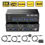 HDMI KVM Switch Dual Monitor 8K@60Hz USB KVM Switcher 2 Port for 2 Computers
