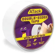 Double-Sided Tape White, 2" X 30 Yards, Heavy Duty Double Sides Self Sticky Wall